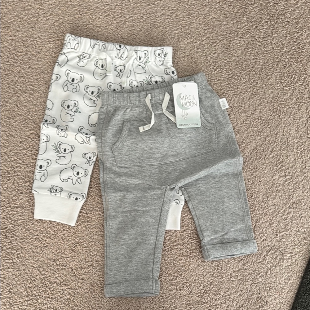 NWT- Mac & Moon Gray and White Koala Print Kids Joggers-12M